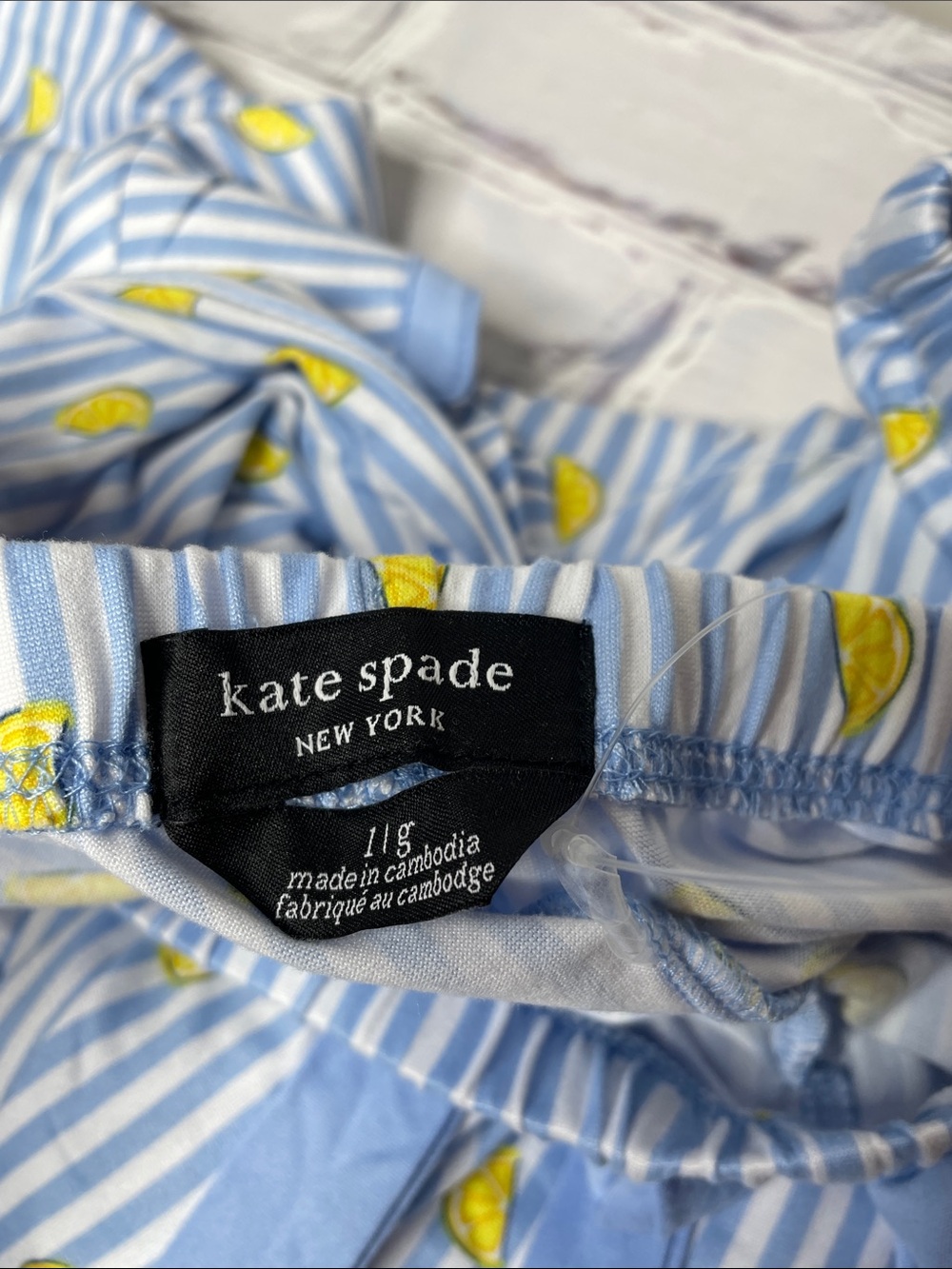Kate Spade Blue and White Striped Lemon Two Piece Summer Pajama Set - Picture 5 of 5